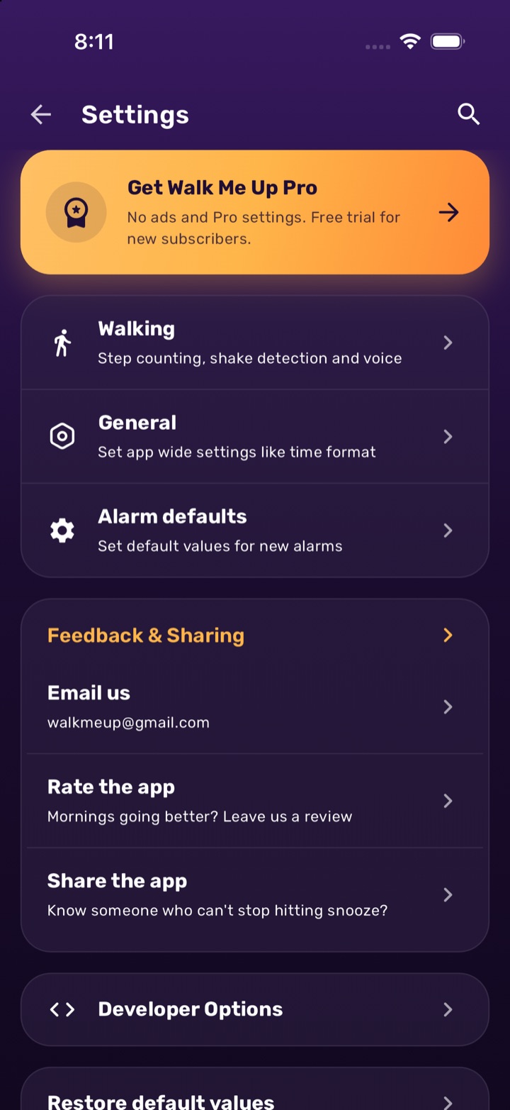 Settings screen