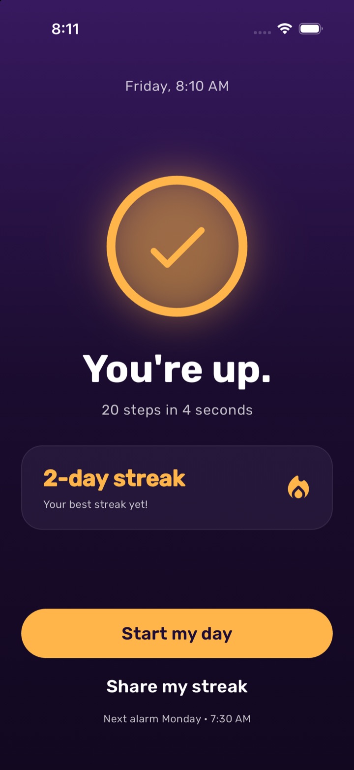 You're up: 20 steps in 4 seconds, 2-day streak